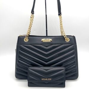 Michael Kors Black Quilted Whitney Shoulder Tote Bag & Trifold Wallet